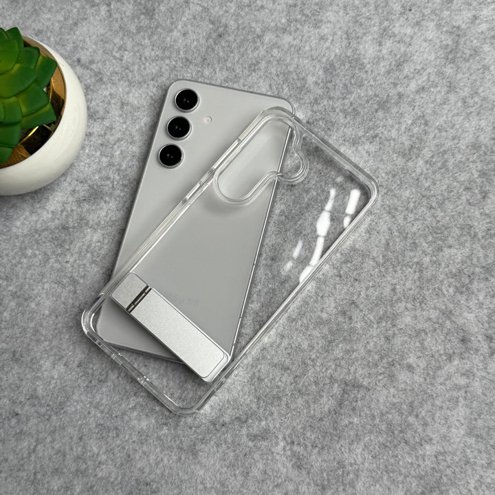 Samsung Galaxy S25 Premium Transparent Bottom Metal Stand Case Cover