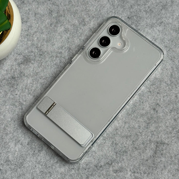 Samsung Galaxy S25 Premium Transparent Bottom Metal Stand Case Cover