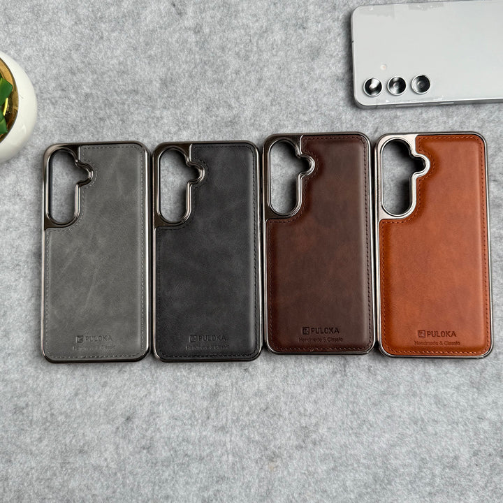 Samsung Galaxy Series PU Leather Side Chrome Case Cover