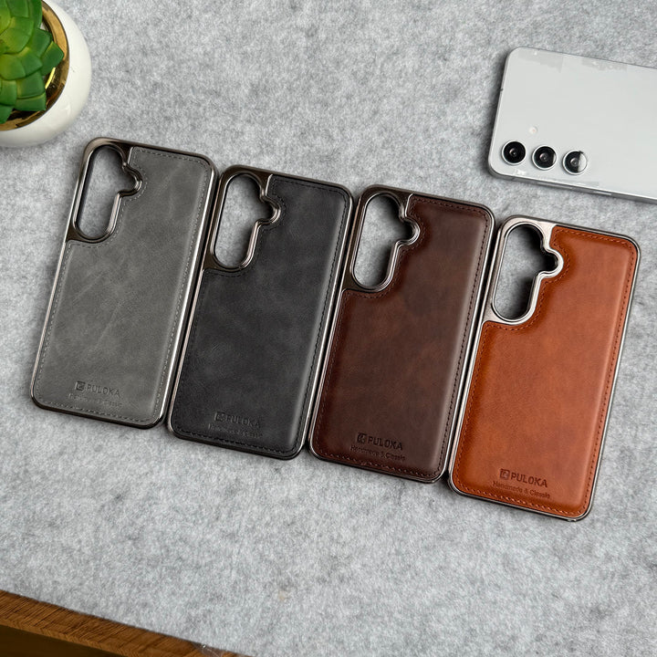 Samsung Galaxy Series PU Leather Side Chrome Case Cover