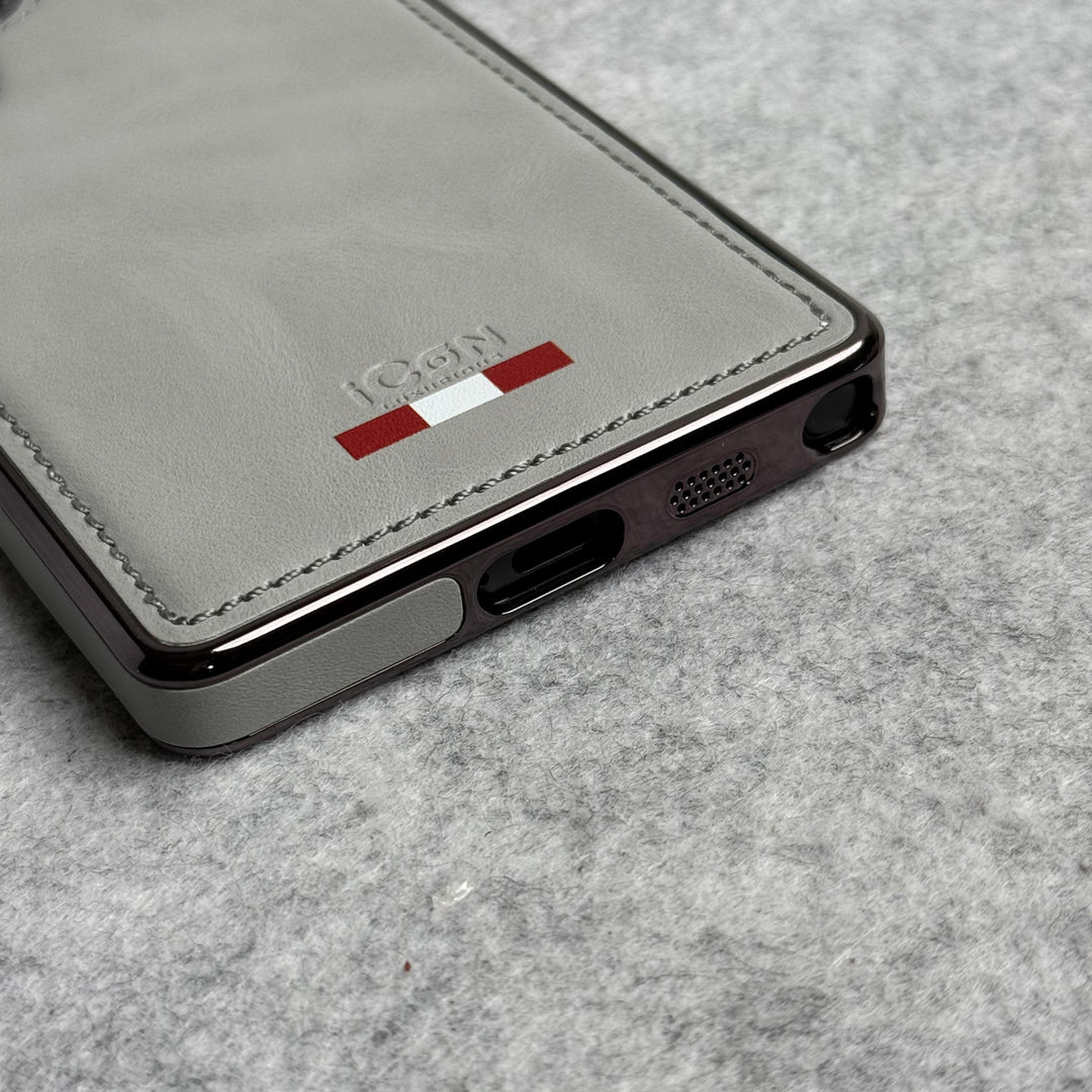 Samsung Galaxy S22 Ultra Textured Premium PU Leather Side Chrome Cover Titanium Gray