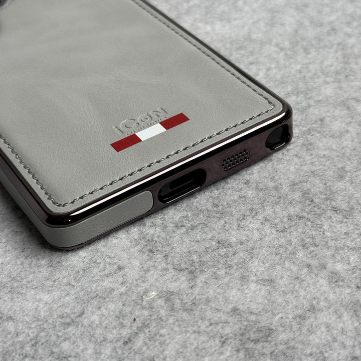 Samsung Galaxy S22 Ultra Textured Premium PU Leather Side Chrome Cover Titanium Gray