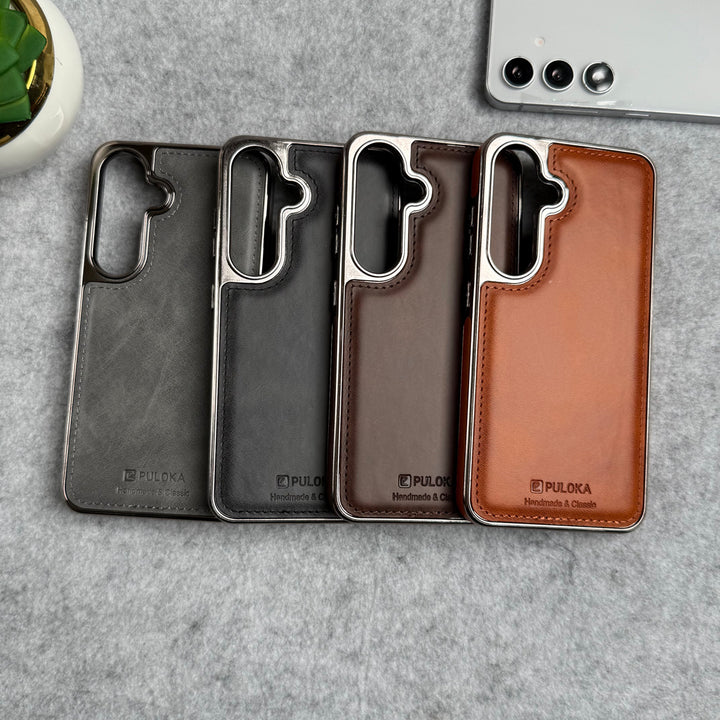 Samsung Galaxy Series PU Leather Side Chrome Case Cover