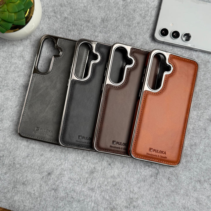 Samsung Galaxy Series PU Leather Side Chrome Case Cover