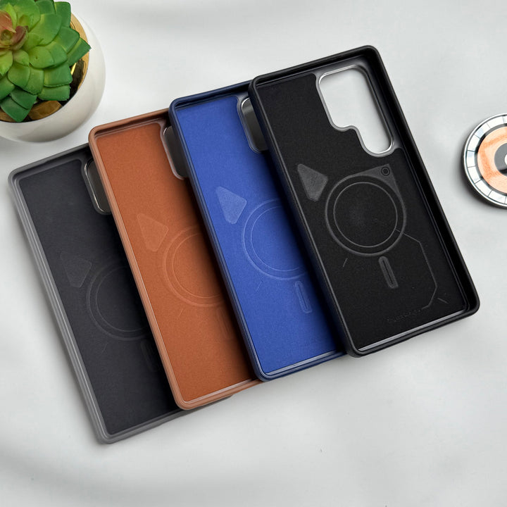 Samsung Galaxy S24 Ultra Leather Texture MagSafe PVC NUIU Case With Metal Camera Bump