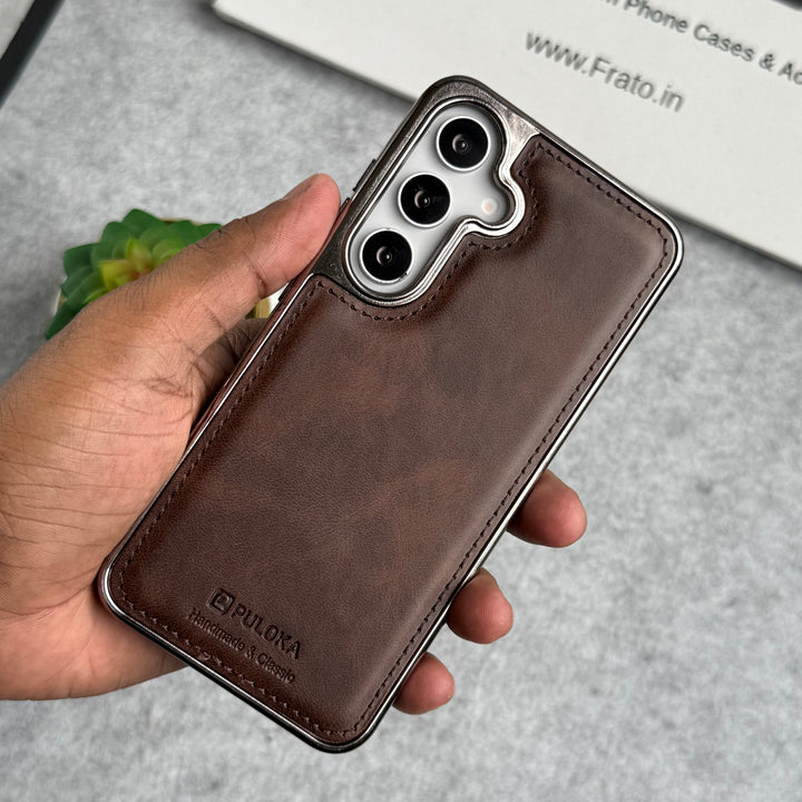 Samsung Galaxy Series PU Leather Side Chrome Case Cover