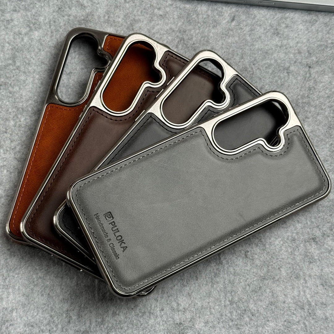 Samsung Galaxy Series PU Leather Side Chrome Case Cover