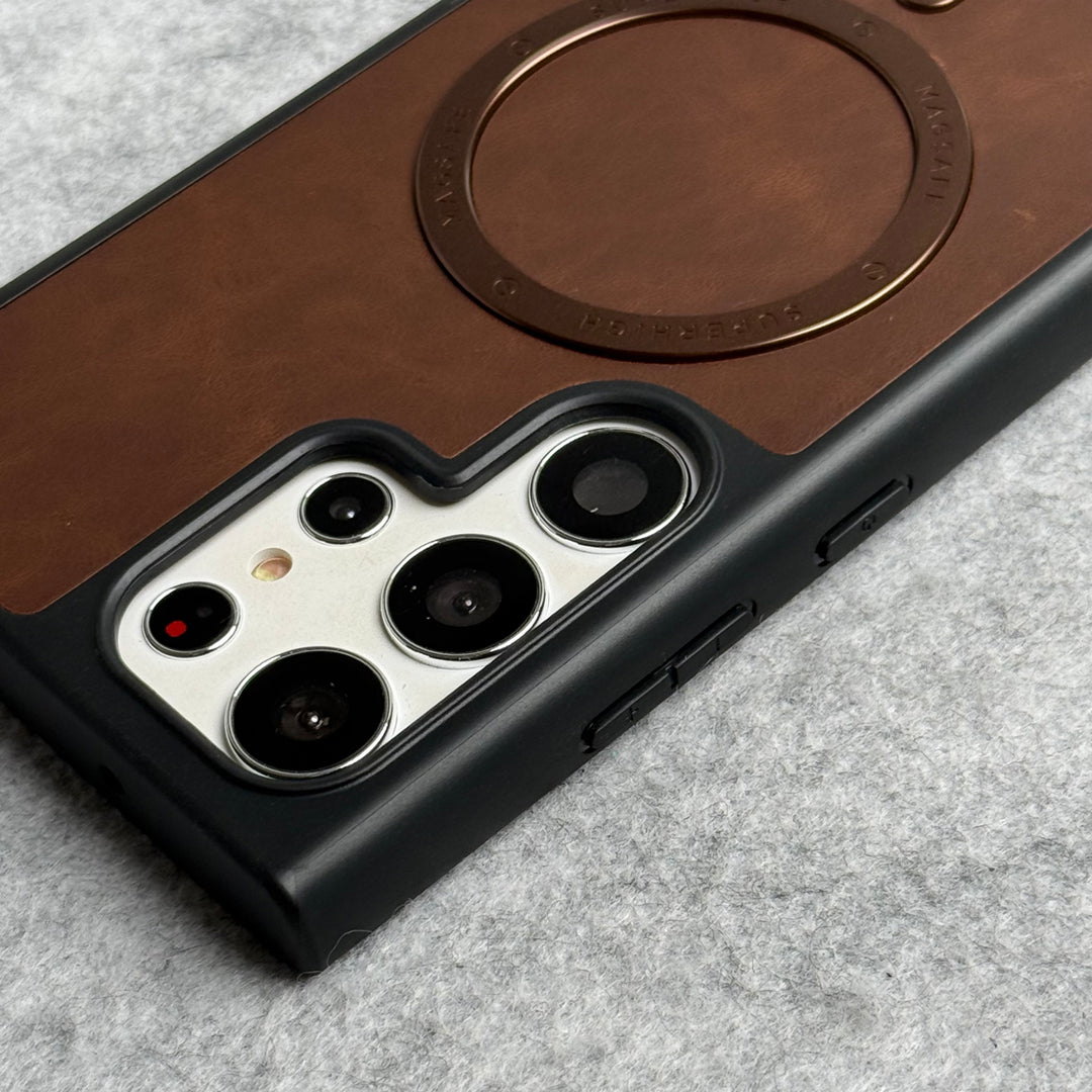 Samsung Galaxy S23 Ultra Premium PU Leather Metal MagSafe Ring Cover