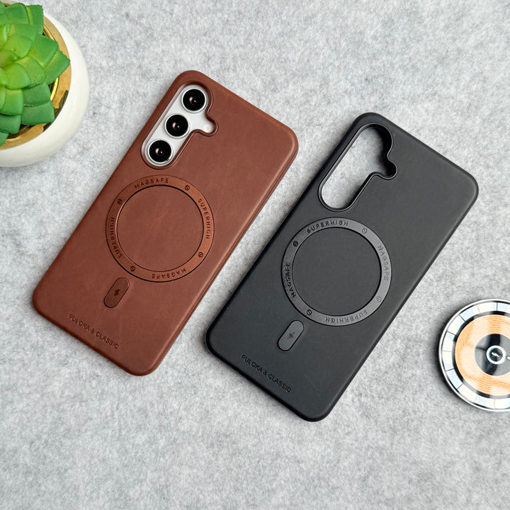 Samsung Galaxy S25 Premium PU Leather Metal MagSafe Ring Cover