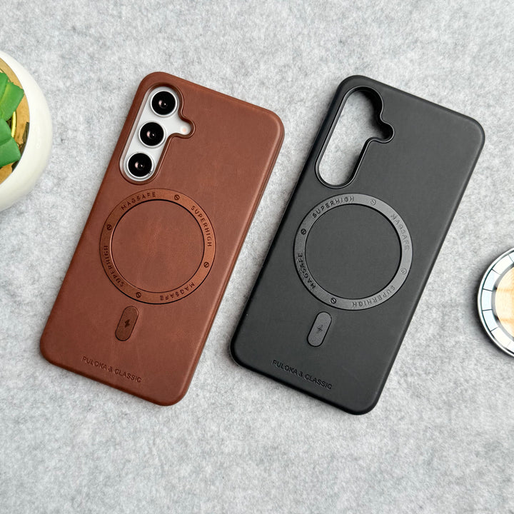 Samsung Galaxy S25 Premium PU Leather Metal MagSafe Ring Cover