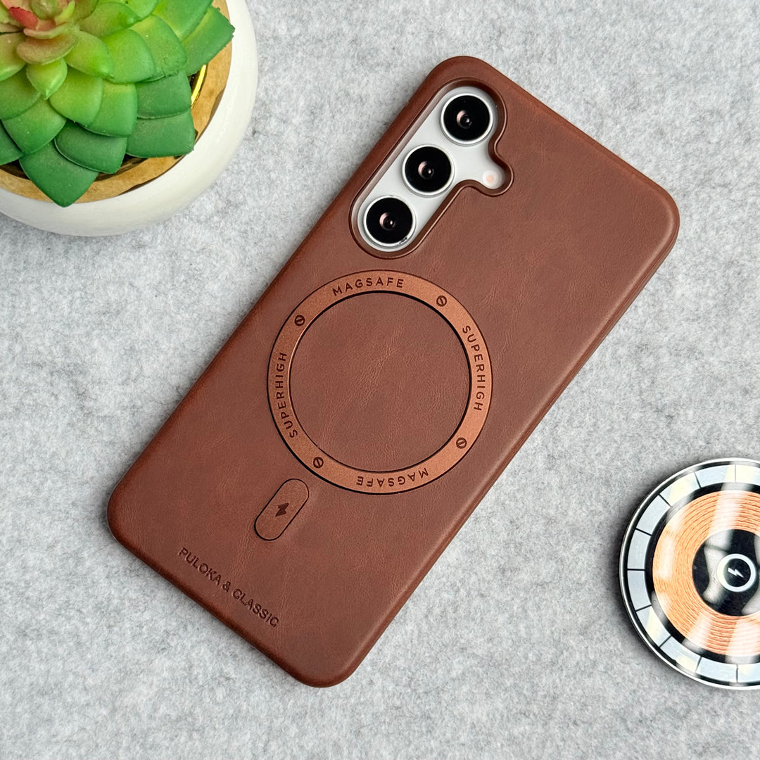 Samsung Galaxy S25 Premium PU Leather Metal MagSafe Ring Cover