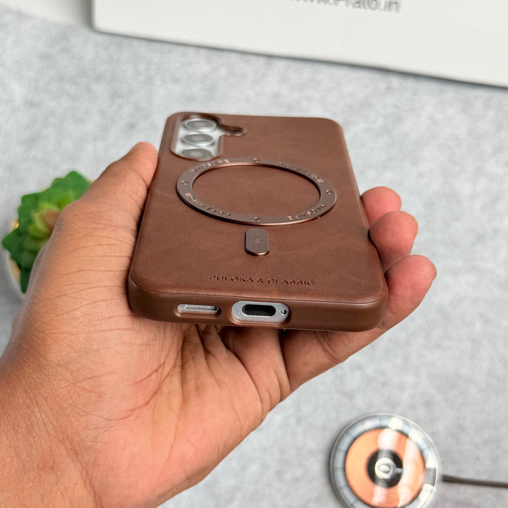 Samsung Galaxy S25 Premium PU Leather Metal MagSafe Ring Cover