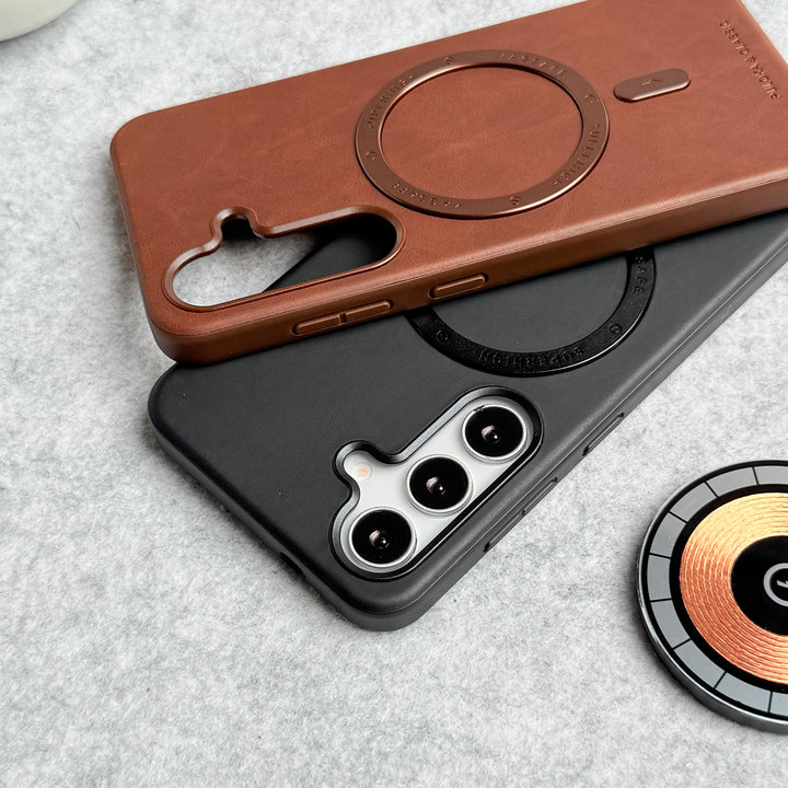 Samsung Galaxy S25 Premium PU Leather Metal MagSafe Ring Cover