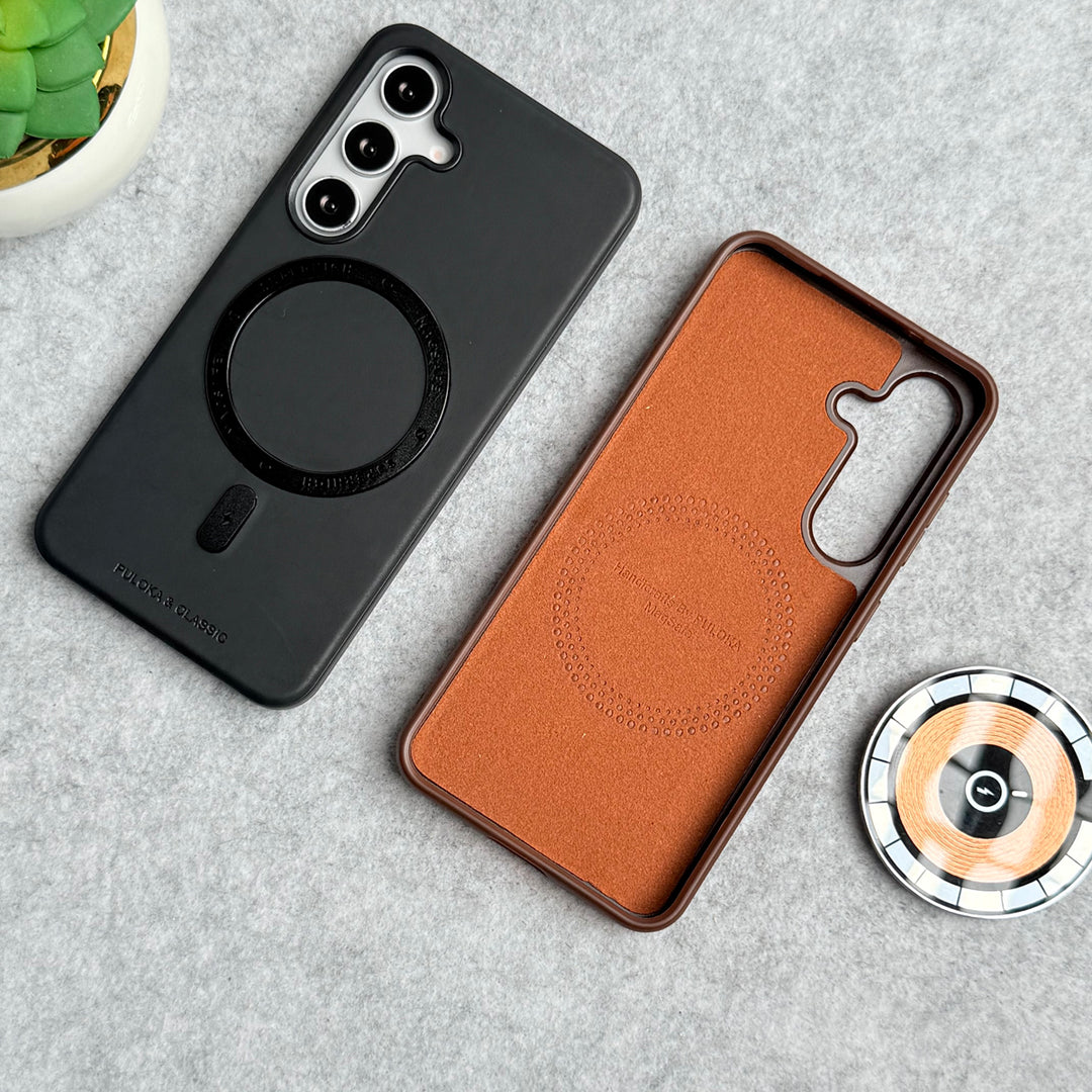 Samsung Galaxy S25 Premium PU Leather Metal MagSafe Ring Cover