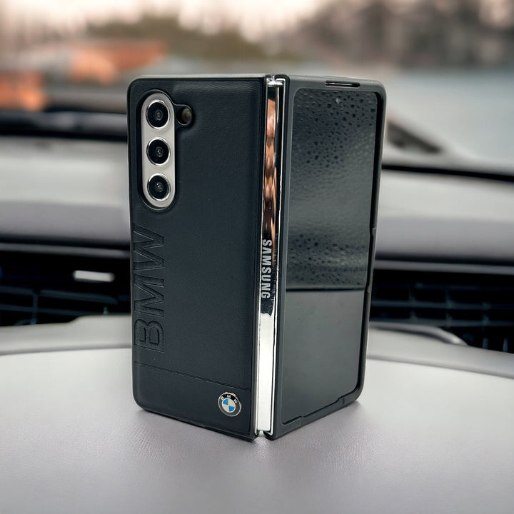 Samsung Galaxy Z Fold 5 Embossed Name Sports Car Logo PU Leather Case Cover