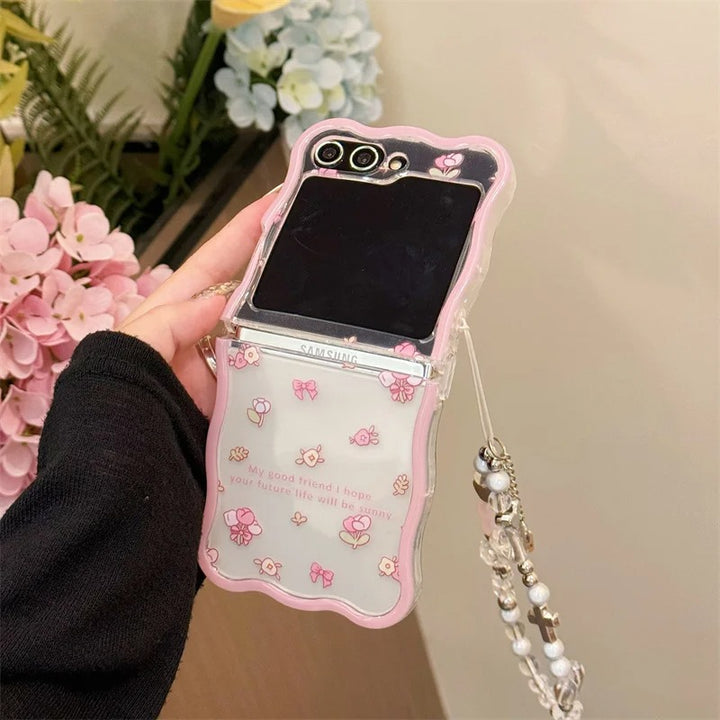 Samsung Galaxy Z Flip 6 Pink Flower Blossom Bracelet Wave Transparent Case