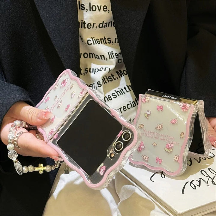 Samsung Galaxy Z Flip 6 Pink Flower Blossom Bracelet Wave Transparent Case