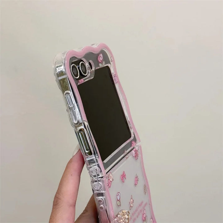 Samsung Galaxy Z Flip 6 Pink Flower Blossom Bracelet Wave Transparent Case