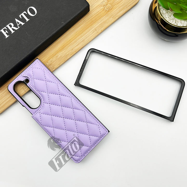 Samsung Galaxy Z Fold 5 Fashion Puffer Leather Stitch Design Card Holder Case Cover