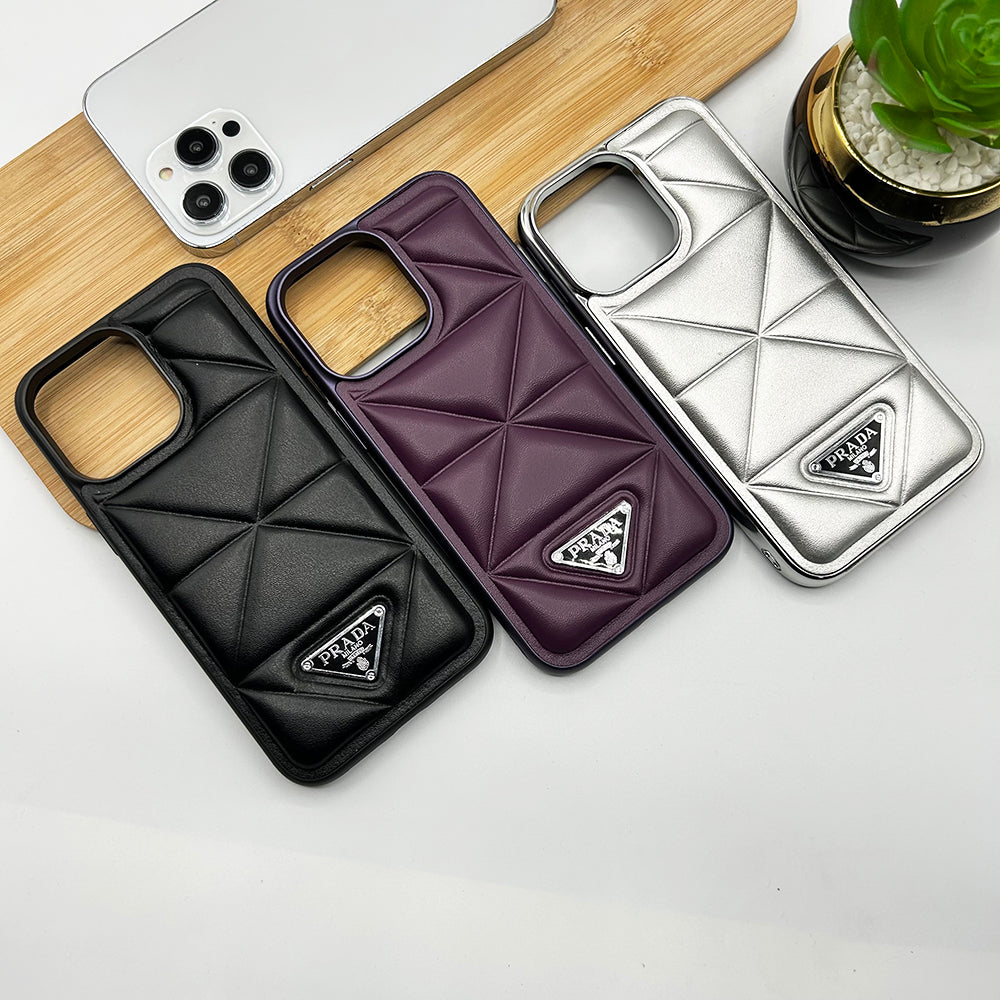 iPhone Luxury Tringle Design Puffer PU Leather Case Cover