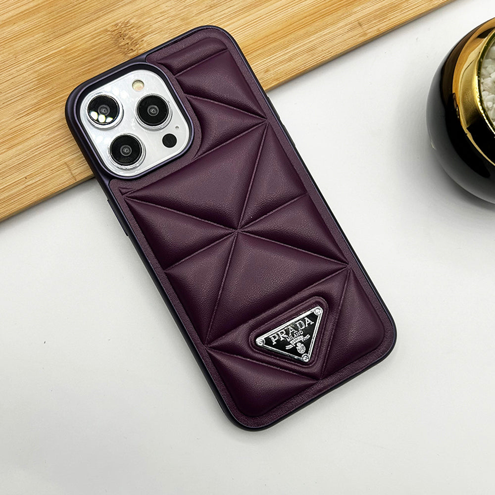 iPhone Luxury Tringle Design Puffer PU Leather Case Cover