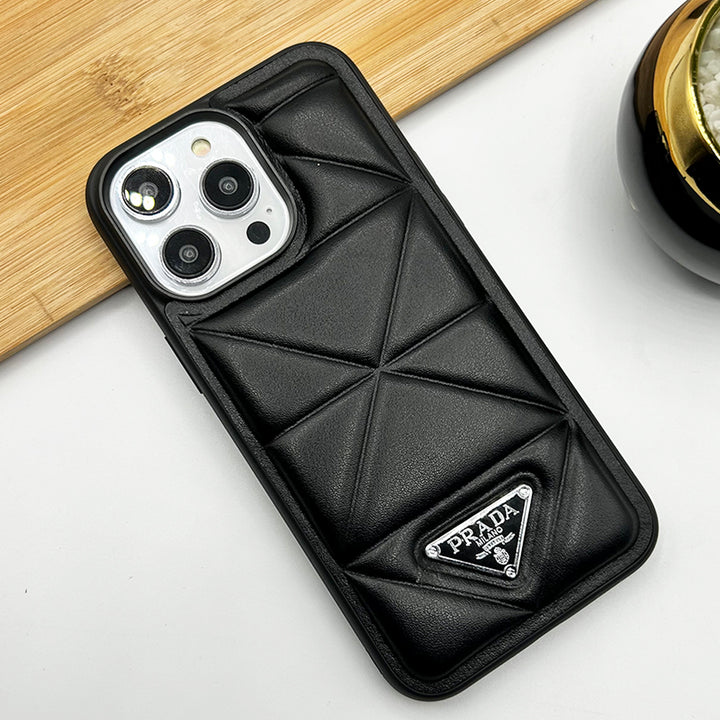 iPhone Luxury Tringle Design Puffer PU Leather Case Cover
