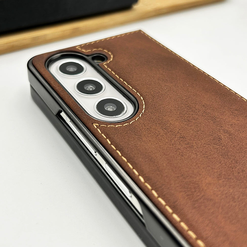 Samsung Galaxy Z Fold 5 Fall Proof Side Stitch Leather Case Cover
