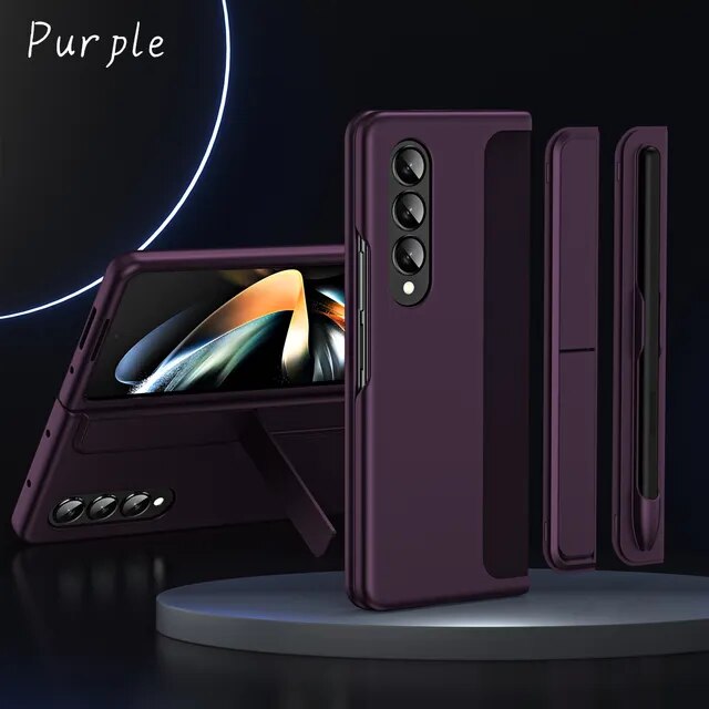 Samsung Galaxy Z Fold 4 Matte Finish Detachable Pen Holder Kickstand Case Cover