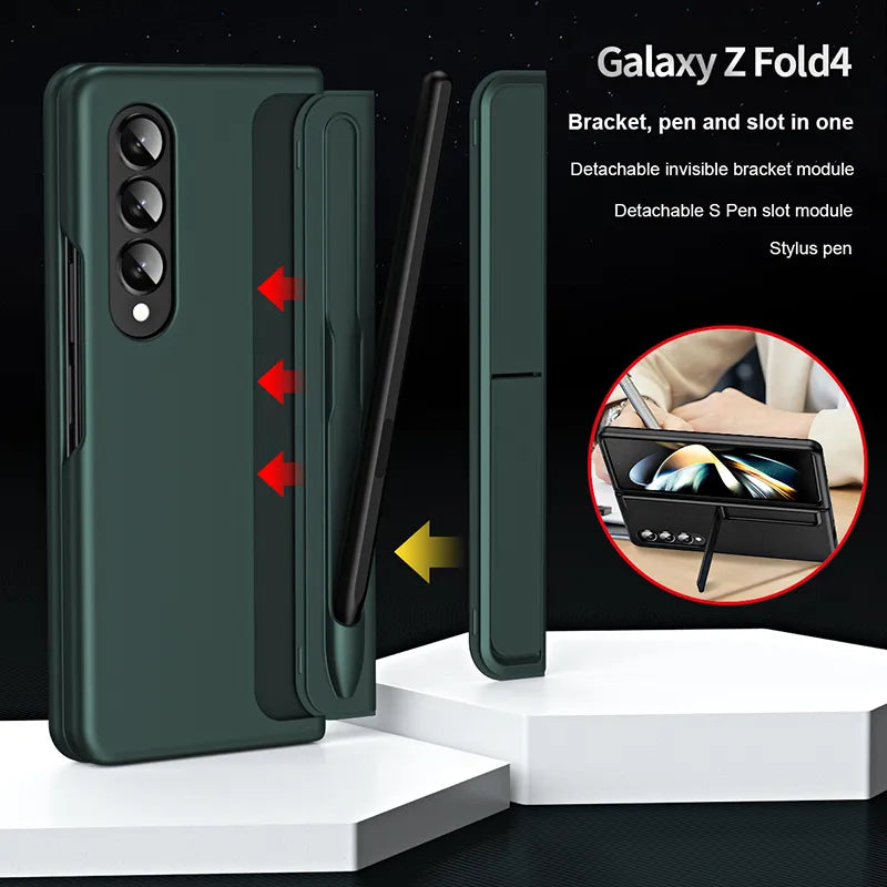 Samsung Galaxy Z Fold 4 Matte Finish Detachable Pen Holder Kickstand Case Cover