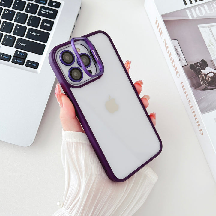 iPhone Hollow Flipping Lens Bracket Case Cover ( Deep Purple )