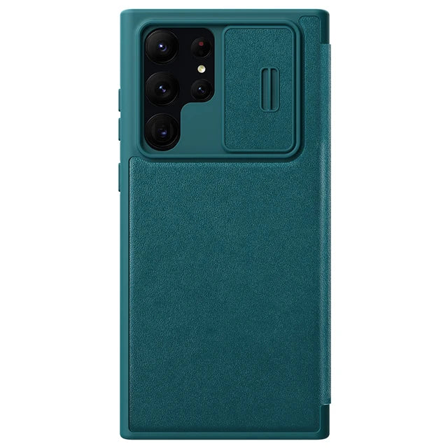 Samsung Galaxy S23 Ultra Camera Protection QIN Leather Flip Case (Green)