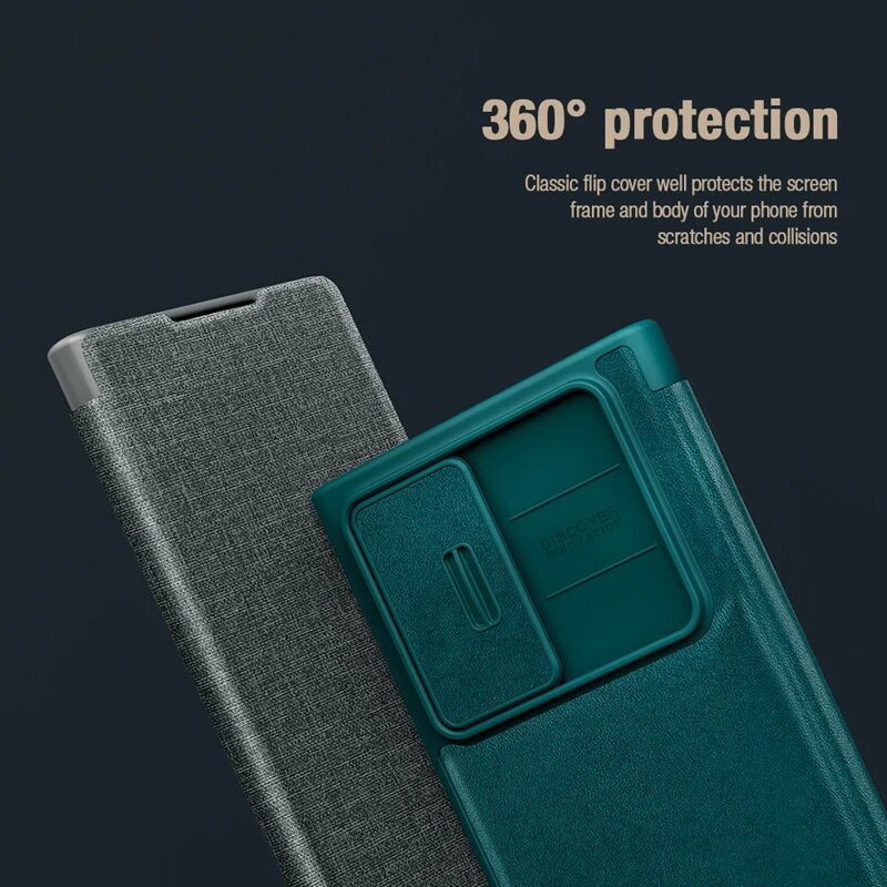 Samsung Galaxy S23 Ultra Camera Protection QIN Leather Flip Case (Green)