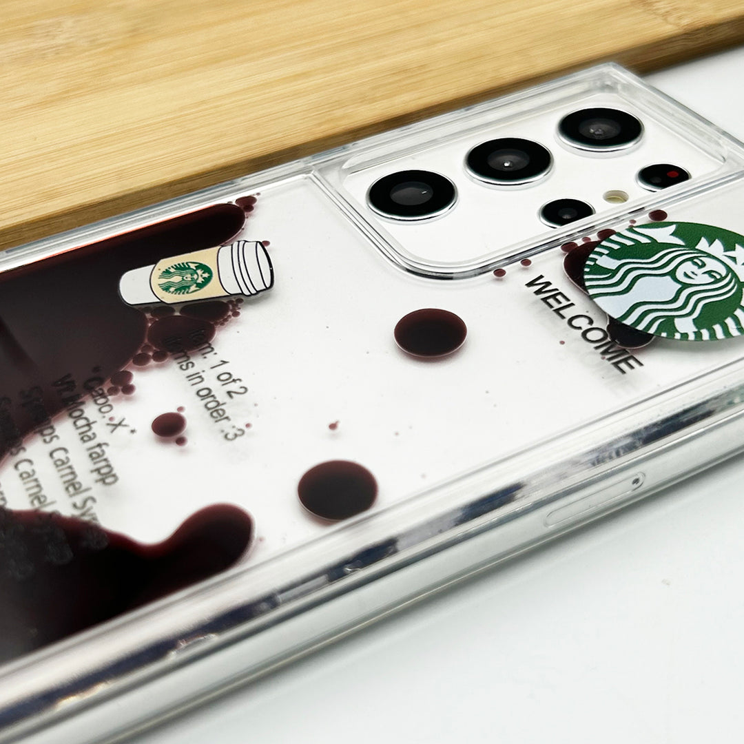 Samsung Galaxy S23 Ultra Starbucks Liquid Coffee Floating Cup Case Cover
