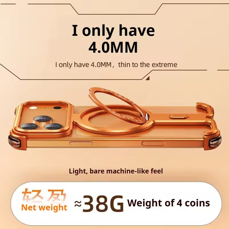 iPhone 17 Pro Metal Frameless Bumper Case | Blue Aluminum Protective Cover with 360° Rotating Stand