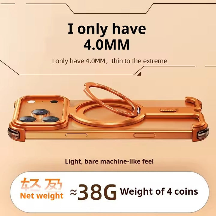 iPhone 17 Pro Metal Frameless Bumper Case | Blue Aluminum Protective Cover with 360° Rotating Stand