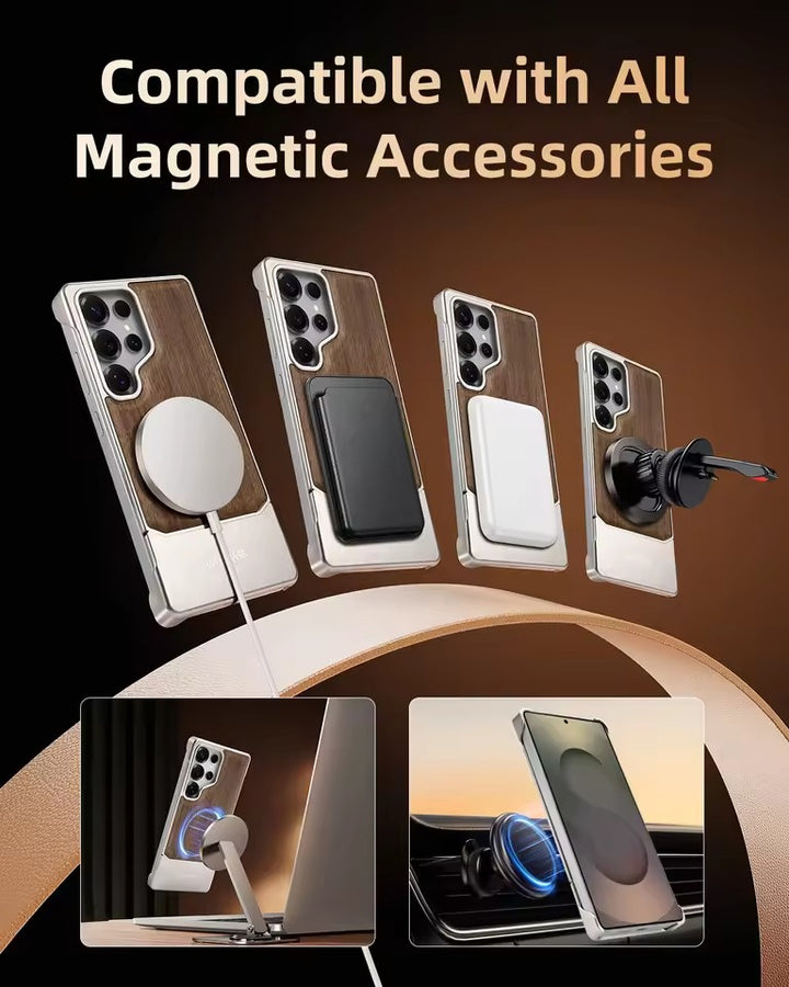 Galaxy S25 Ultra Magnetic Wooden Frameless Phone Case | Protective Shockproof Wireless Charging Cover
