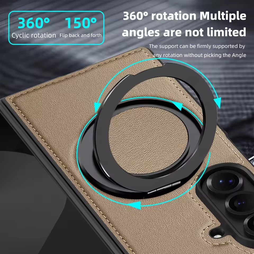 Galaxy Z Fold 7 Premium Leather MagSafe Case | Strong Magnetic Ring | Shockproof Back Cover with Luxe PU Leather Finish