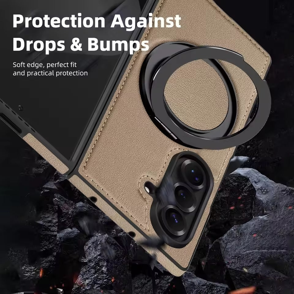 Galaxy Z Fold 7 Premium Leather MagSafe Case | Strong Magnetic Ring | Shockproof Back Cover with Luxe PU Leather Finish