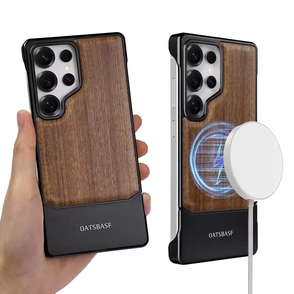 Galaxy S25 Ultra Magnetic Wooden Frameless Phone Case | Protective Shockproof Wireless Charging Cover