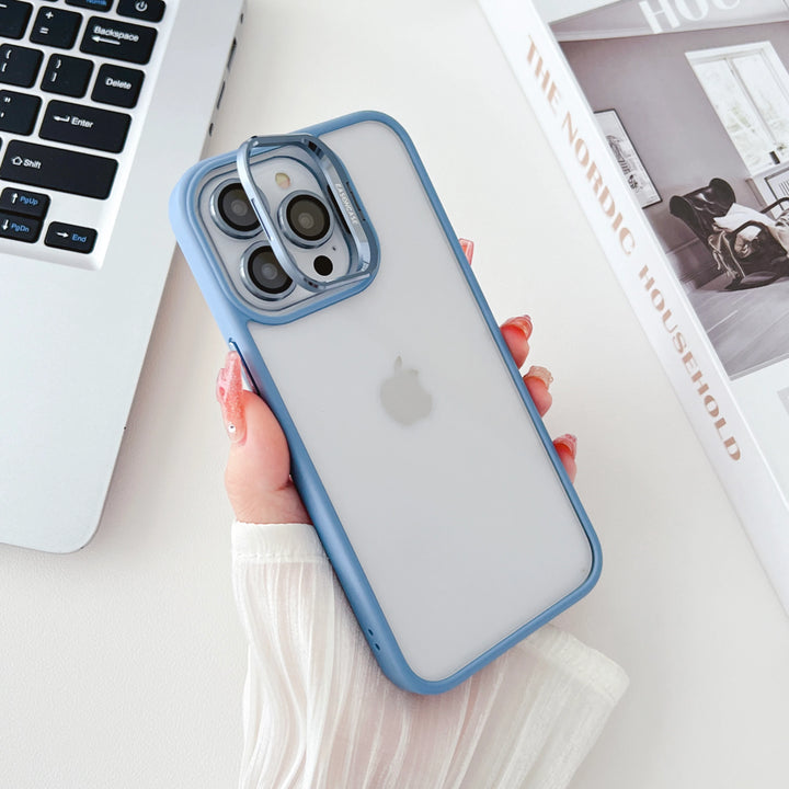 iPhone Hollow Flipping Lens Bracket Case Cover ( Sierra Blue )