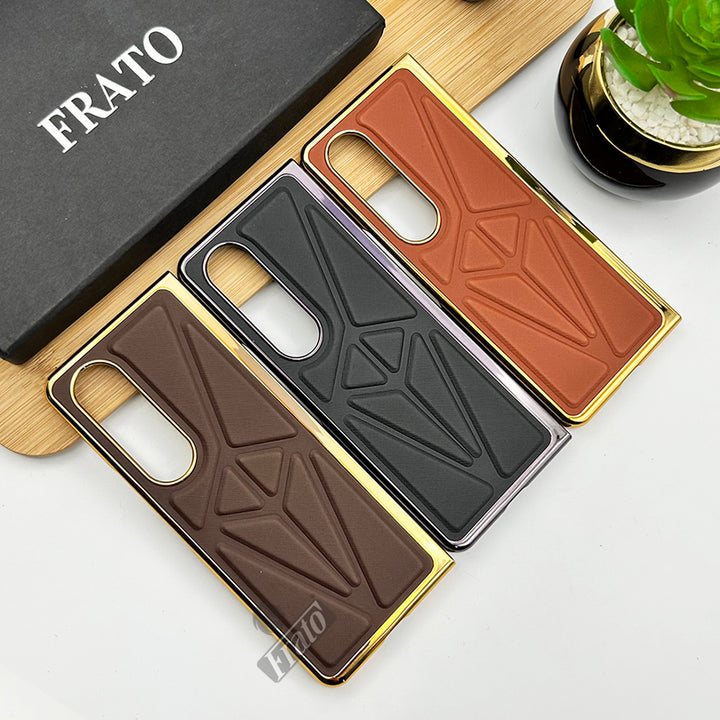 Samsung Galaxy Z Fold 4 Chrome Plated Geometric Pattern Leather Design Case Cover