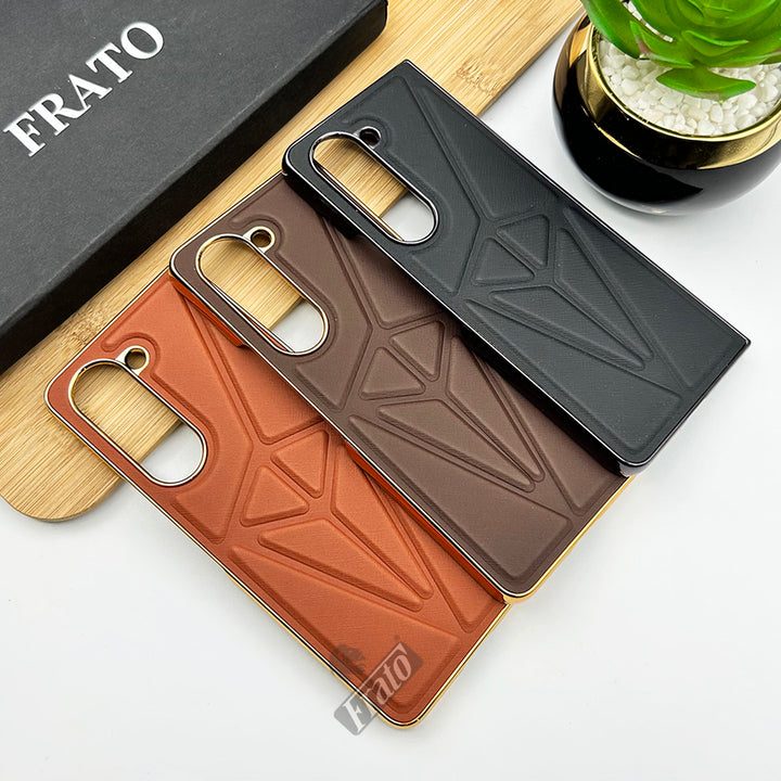 Samsung Galaxy Z Fold 5 Chrome Plated Geometric Pattern Leather Design Case Cover