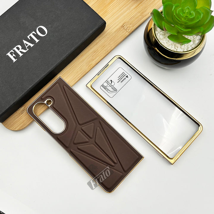 Samsung Galaxy Z Fold 5 Chrome Plated Geometric Pattern Leather Design Case Cover