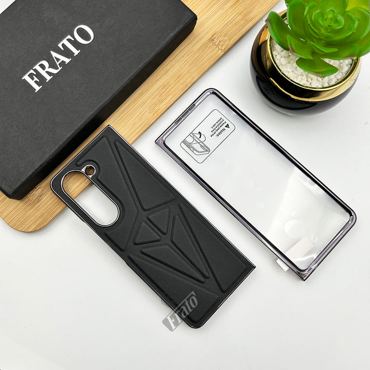 Samsung Galaxy Z Fold 5 Chrome Plated Geometric Pattern Leather Design Case Cover