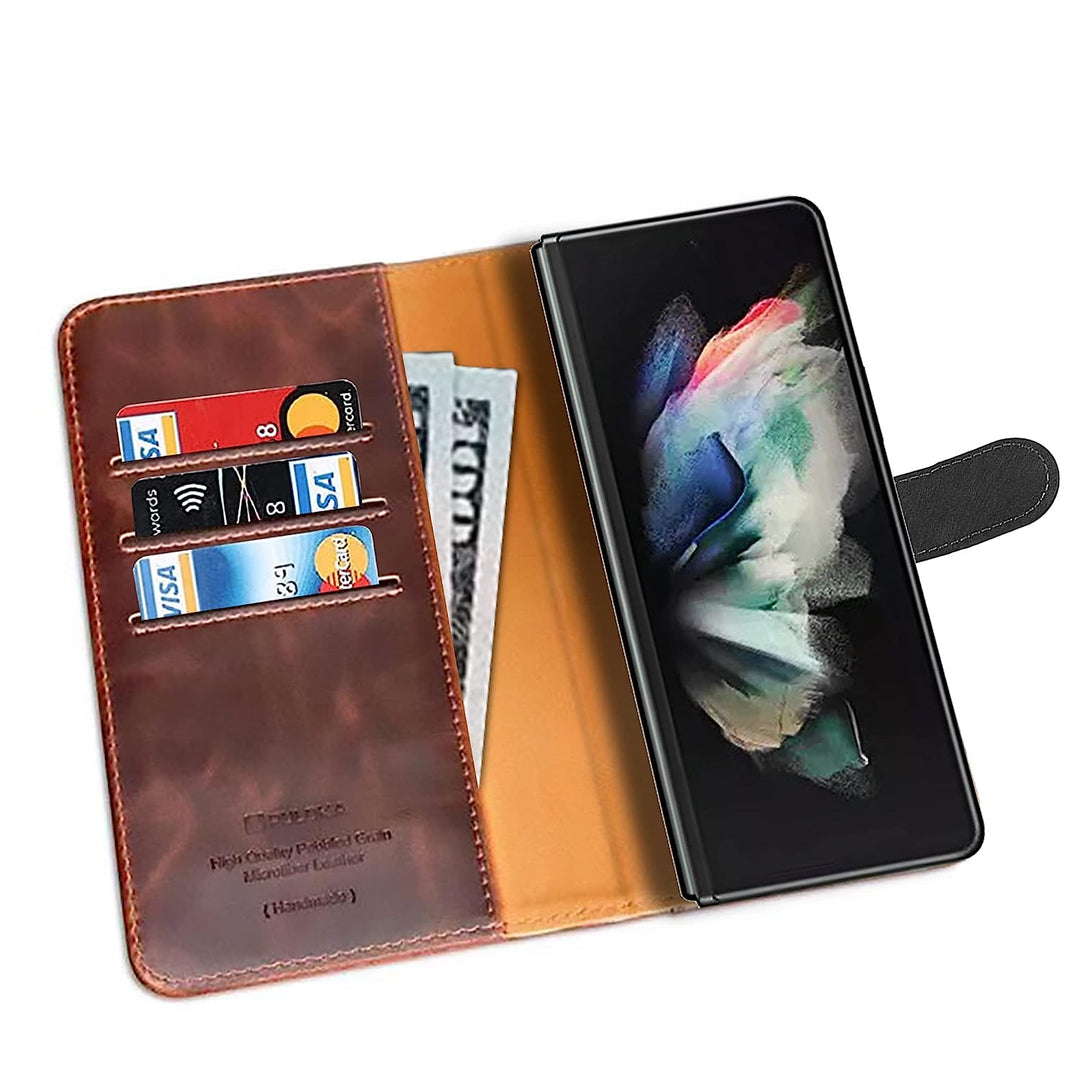 Samsung Galaxy Z Fold 5 Leather Flip 2 in 1 Detachable Front and Back Wallet Case Cover With S Pen Holder(Brown)