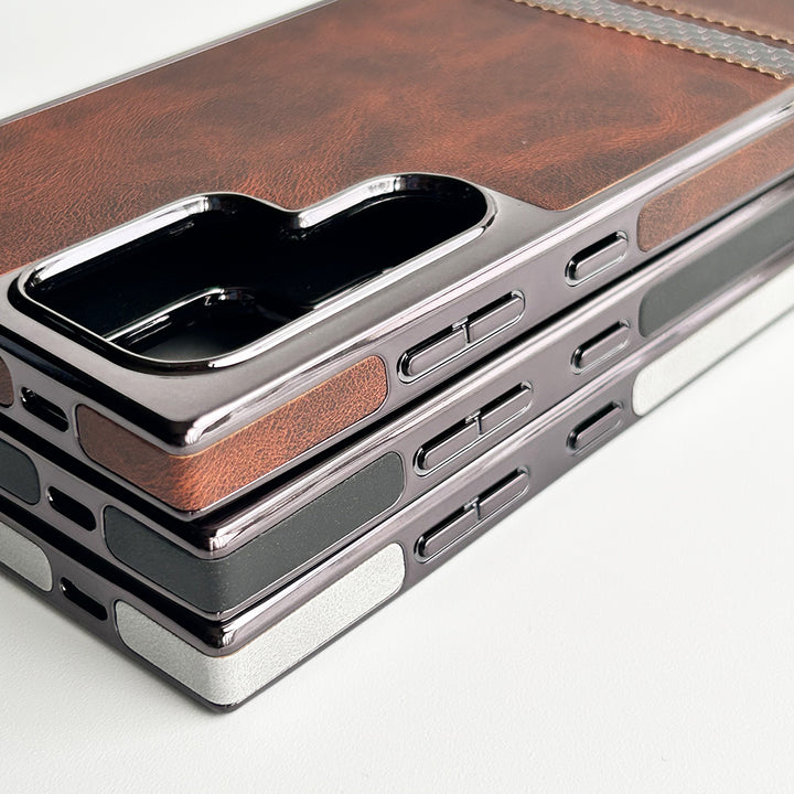 Samsung Galaxy S24 Ultra Textured Stripe PU Leather Side Chrome Case Cover