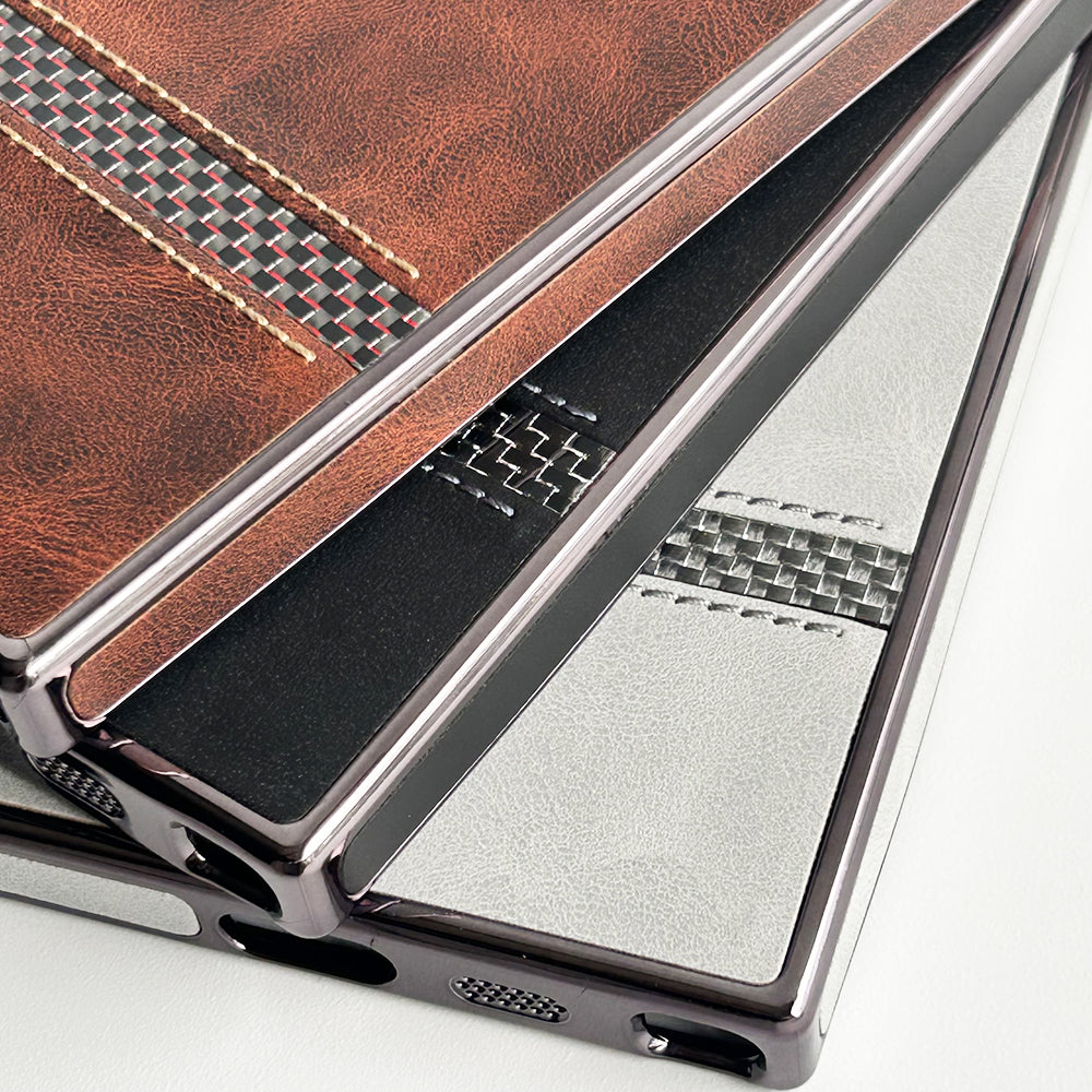 Samsung Galaxy S24 Ultra Textured Stripe PU Leather Side Chrome Case Cover