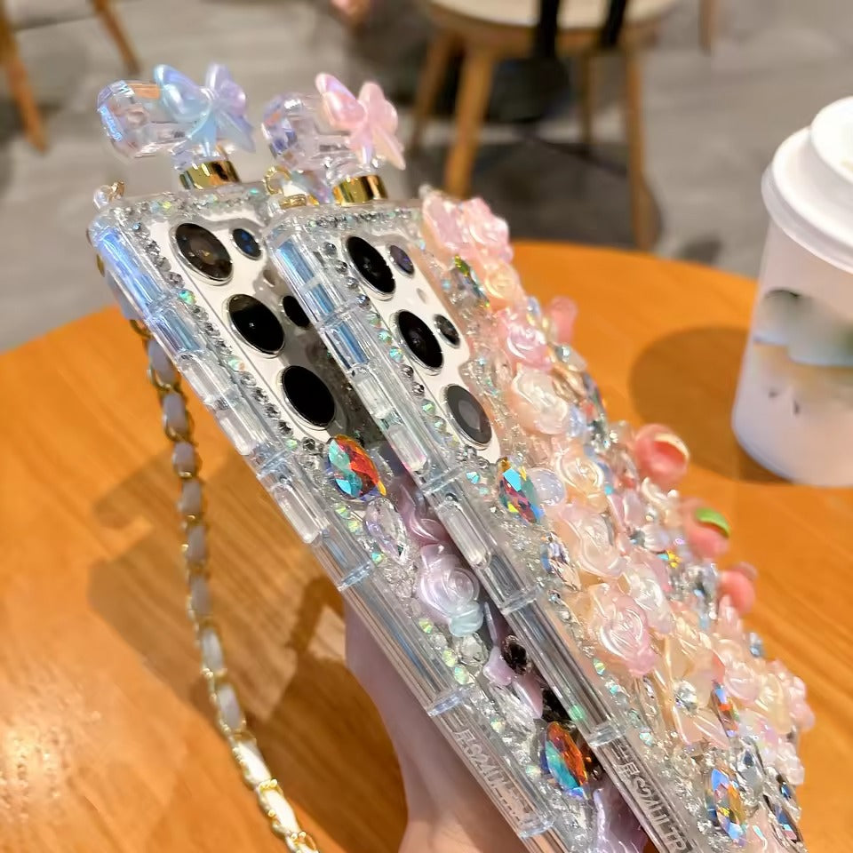Samsung Galaxy S25 Ultra Perfume Rhinestone Diamond Design Sling Girly Cover