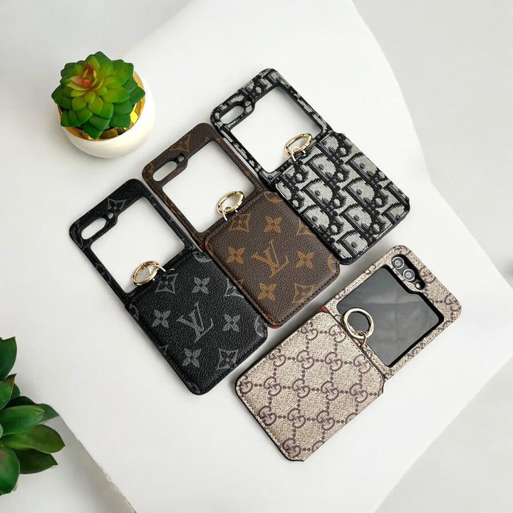 Samsung Galaxy Z Flip 5 Luxury Brand Leather Card Holder Case Cover