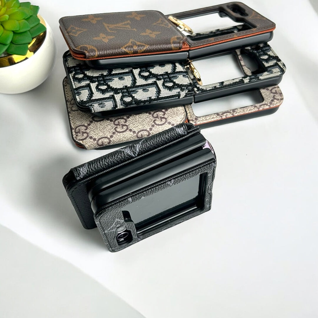 Samsung Galaxy Z Flip 5 Luxury Brand Leather Card Holder Case Cover